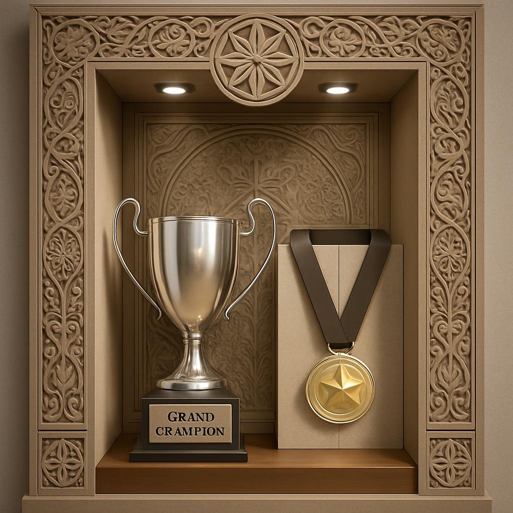 Physical trophies for athletic event winners often include the event name, year and winner's lasting monument, and medals ...