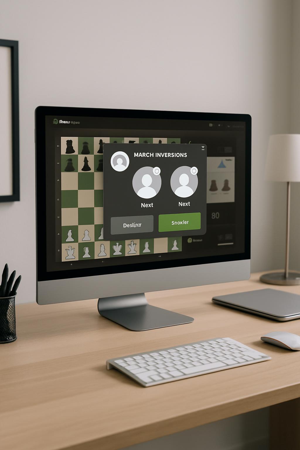 A computer screen displaying a chess game with an invitation.